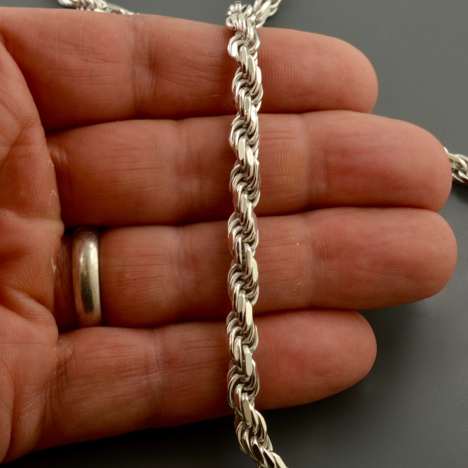 .925 STERLING SILVER RHODIUM PLATED 6.0MM CLASSIC ROPE CHAIN 24 INCH NECKLACE