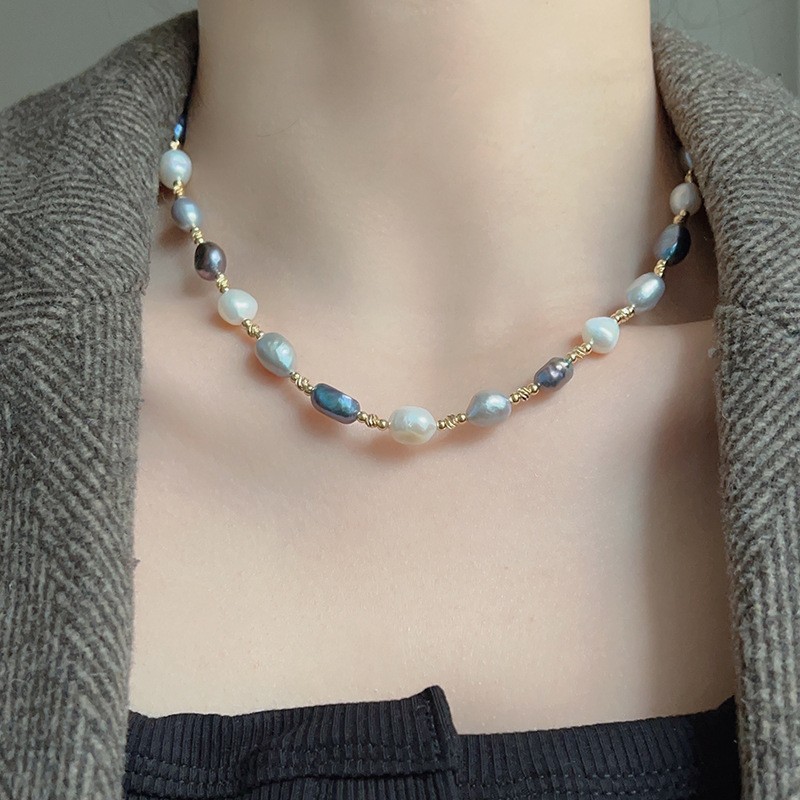 17″ New Exotic South Sea White Multi-color Baroque Pearl Pearl Necklace 14KGP