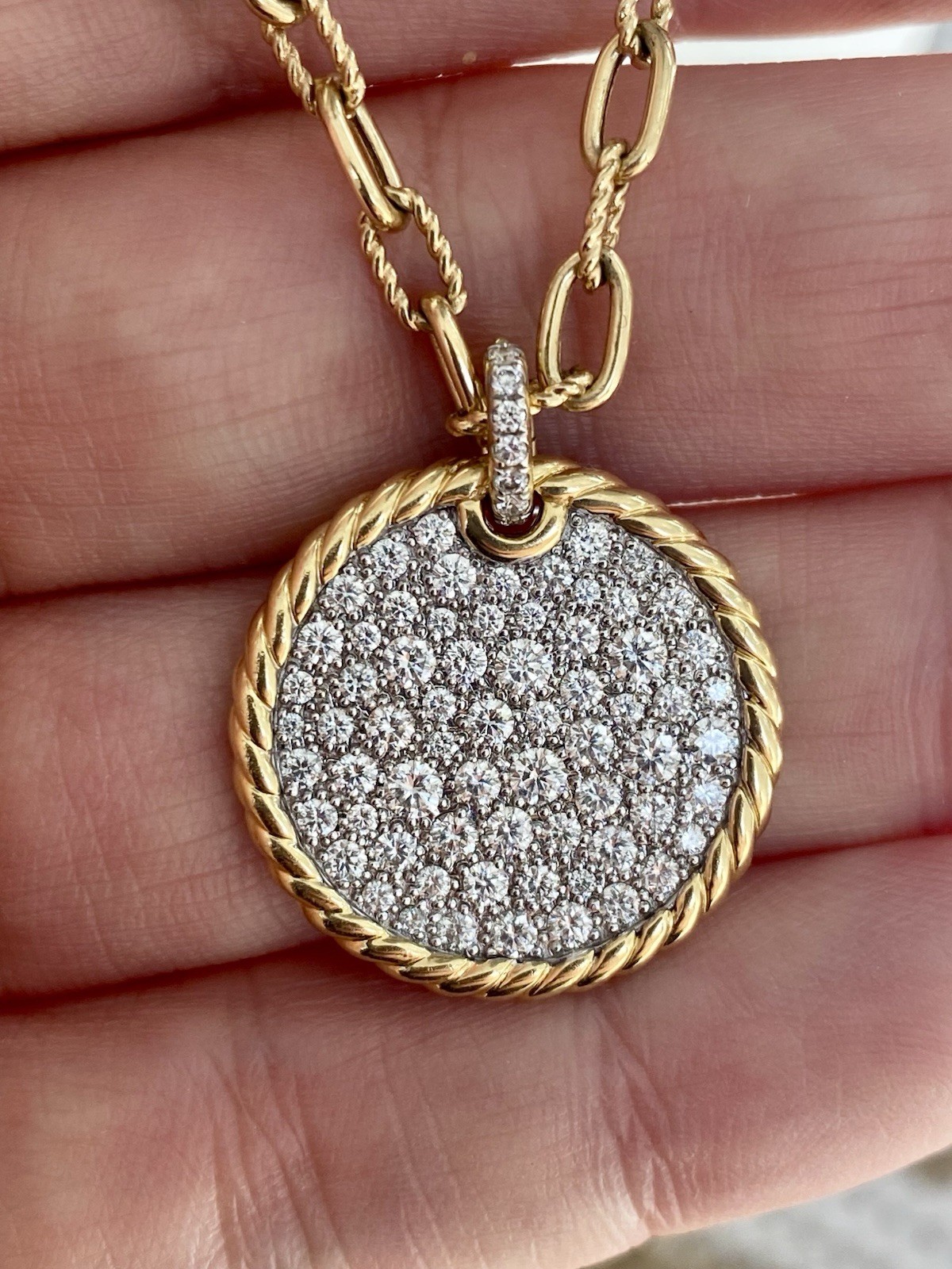 David Yurman 18K Gold Madison Diamond Plate Necklace 3mm 18” Excellent $10,400+