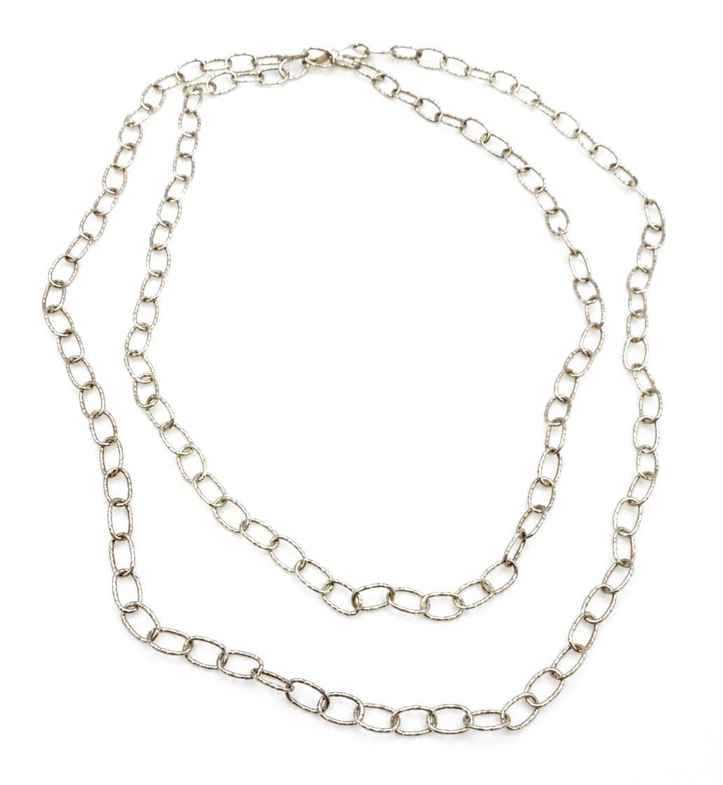 Sterling Silver Dyadema Italy Textured Oval Link Chain Necklace 42″