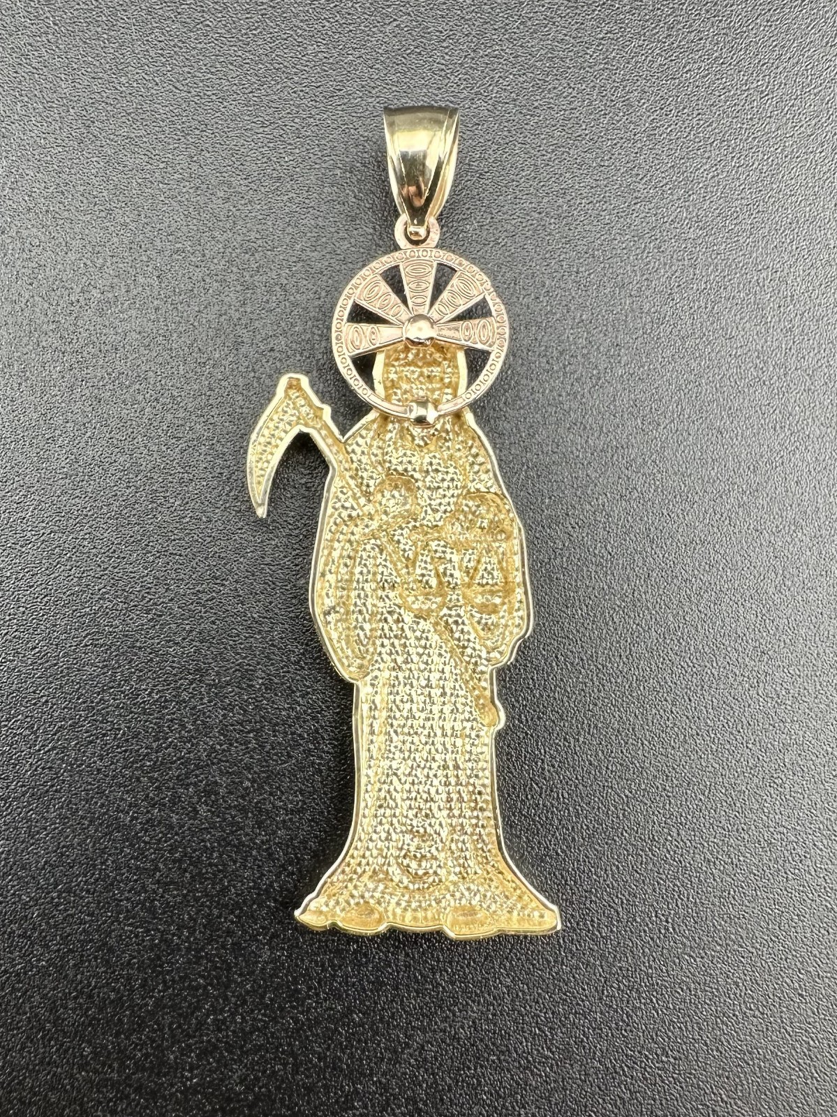 14k Two-Tone Gold Santa Muerte Grim Reaper Pendant Charm 3.20dwt