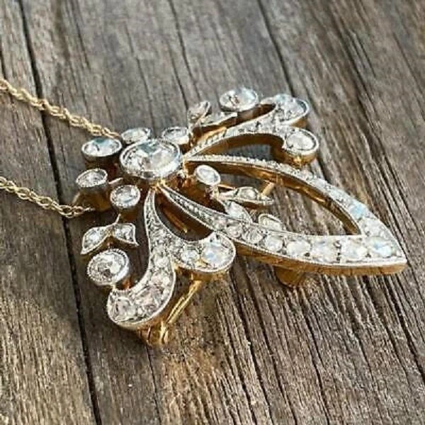 Cocktail Brooch Pendant 14K Yellow Gold Over 3Ct Lab Created Diamond Round Cut