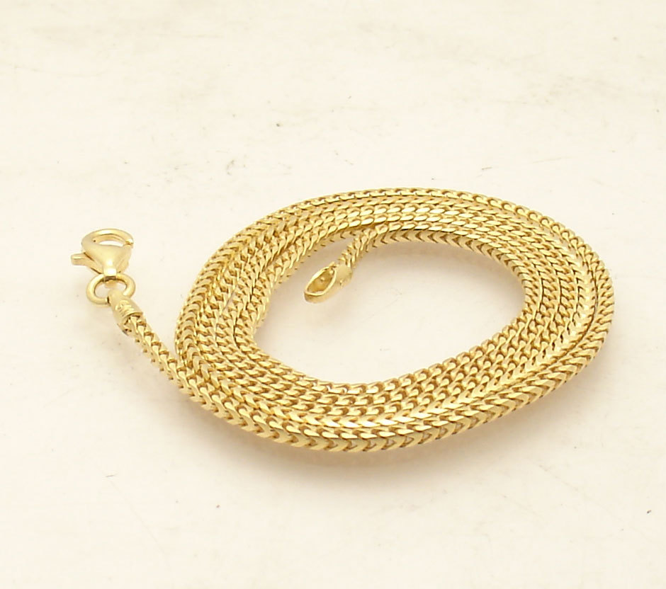 1.5mm Franco Chain Necklace 14K Yellow Gold Plated Sterling Silver 925 ITALY