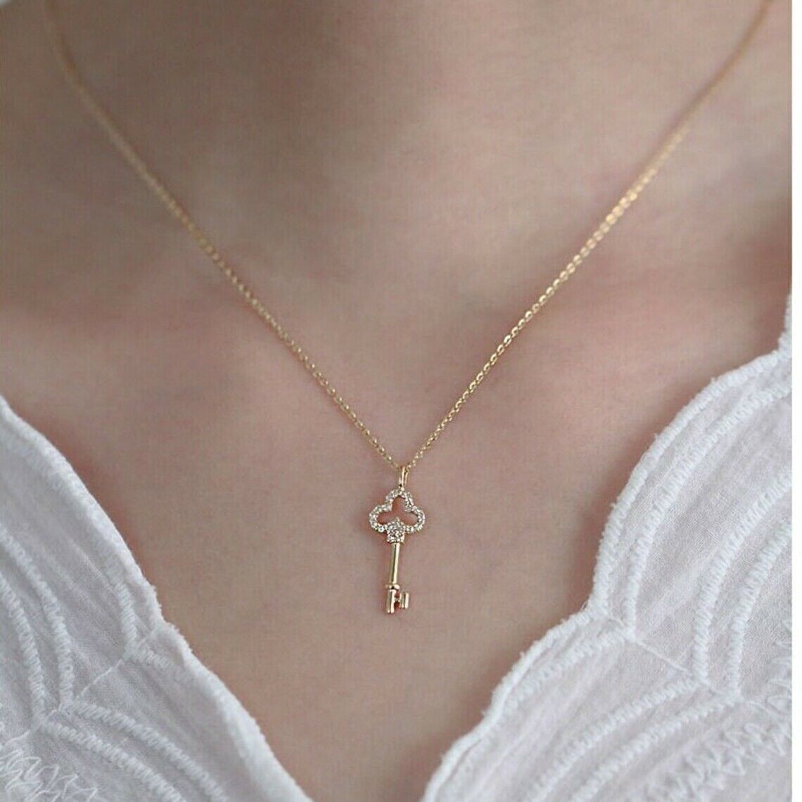 0.70Ct Round Cut VVS1/D Diamond Key Pendant 14K Rose Gold Over 18” Free Chain