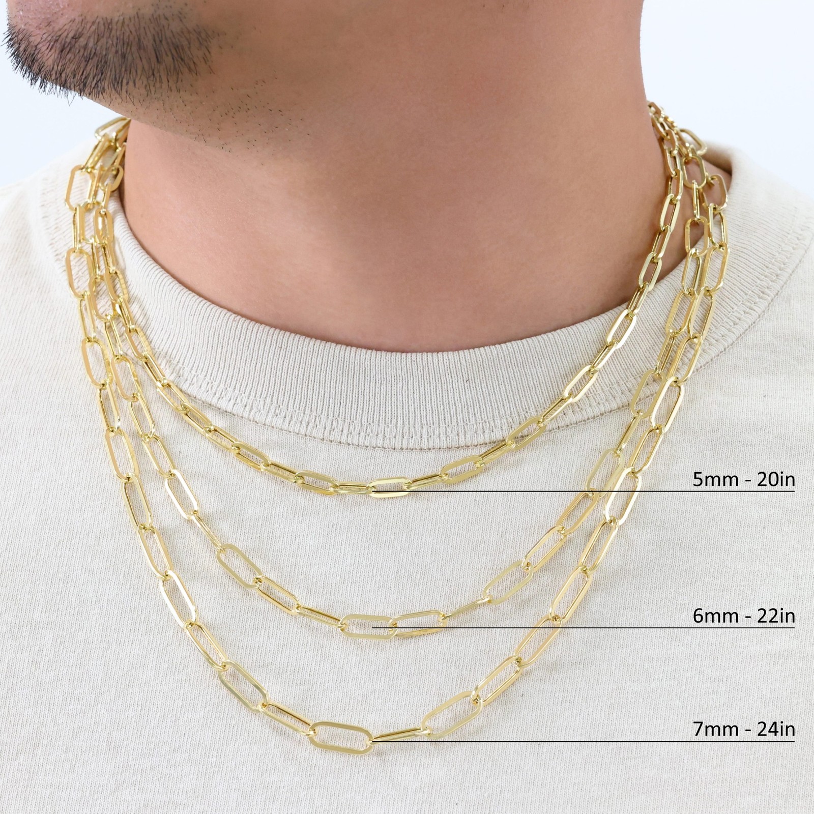 14k Yellow Gold Paperclip 2mm-7mm Chain Bracelet Necklace Mens Womens 7″-24″