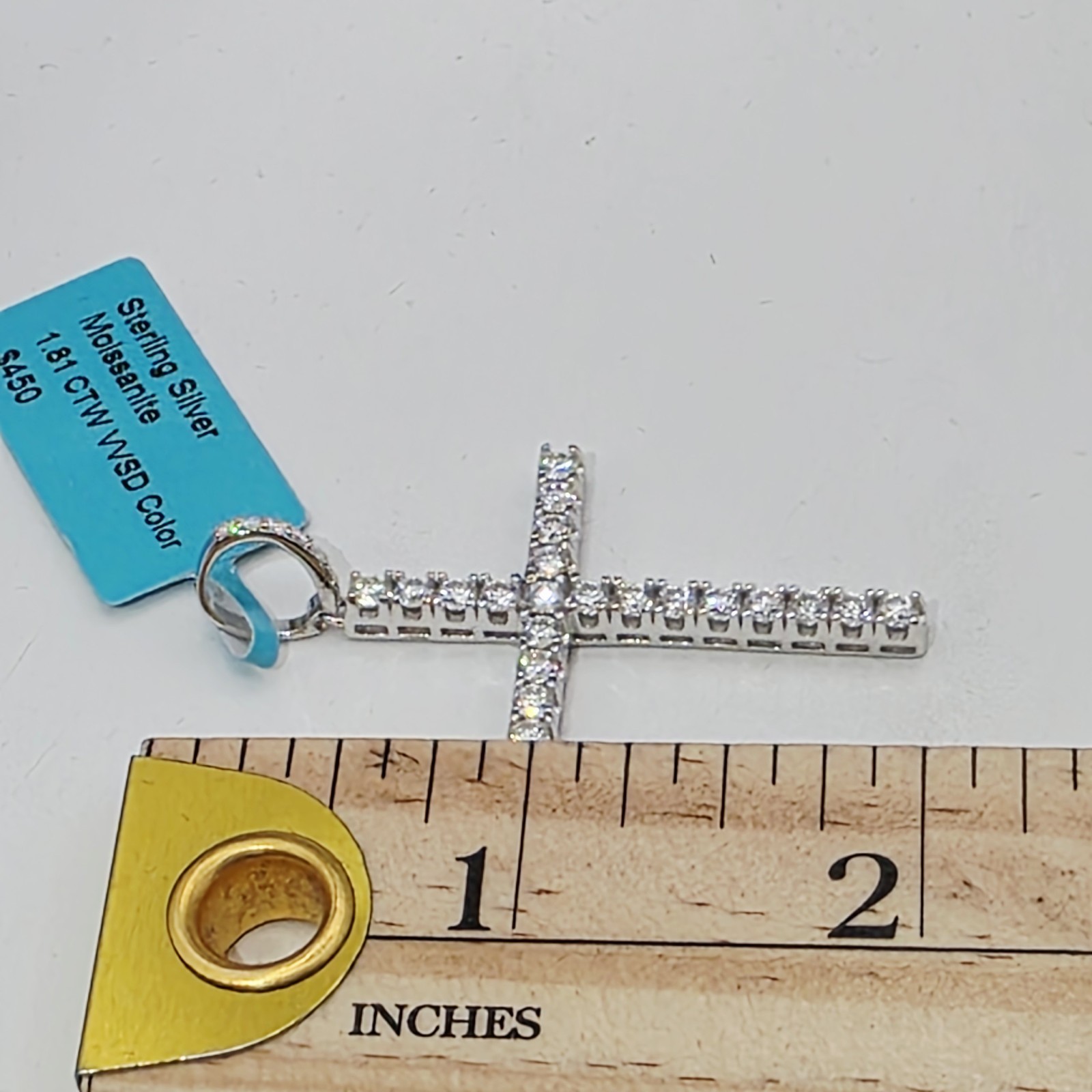 NWT 925 Sterling Silver Moissanite Cross Pendant 1.81 CTW VVS D 2″ Religious
