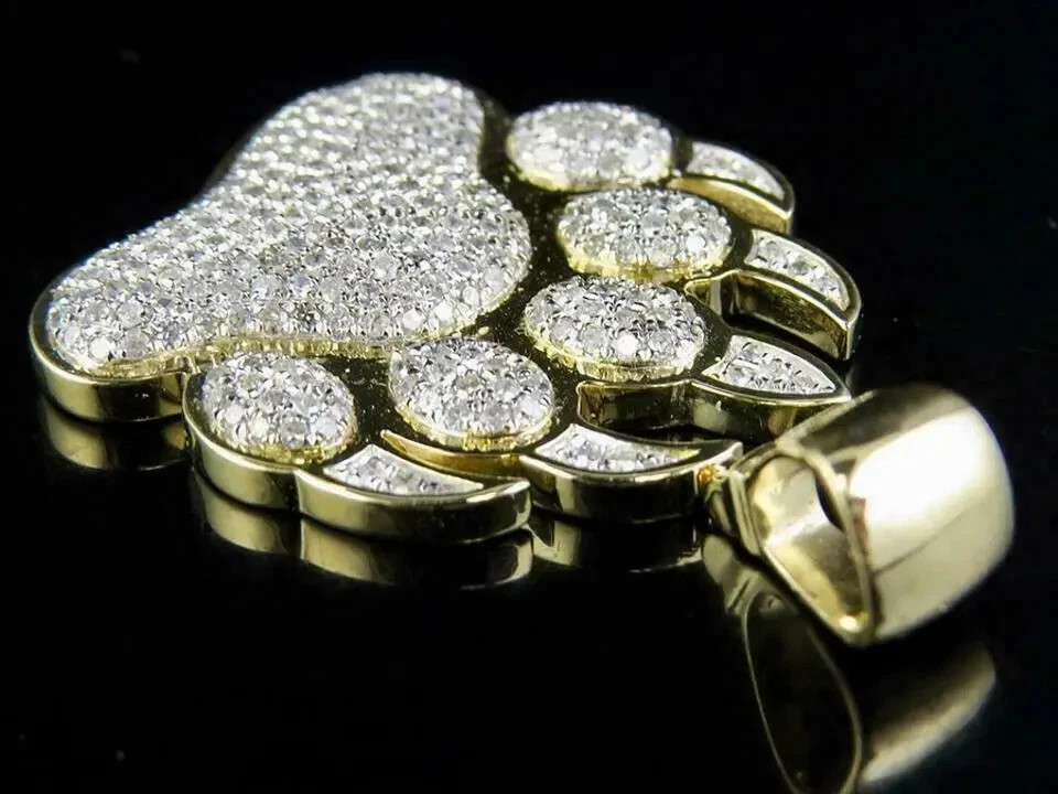 2Ct Round Cut Diamond Dog Paw Hip Hop Pendant 14k Yellow Gold Finish Free chain