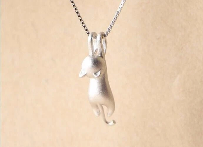 925 Sterling Silver Cute Kitty Cat Pendant Necklace Korean Fashion Jewelry