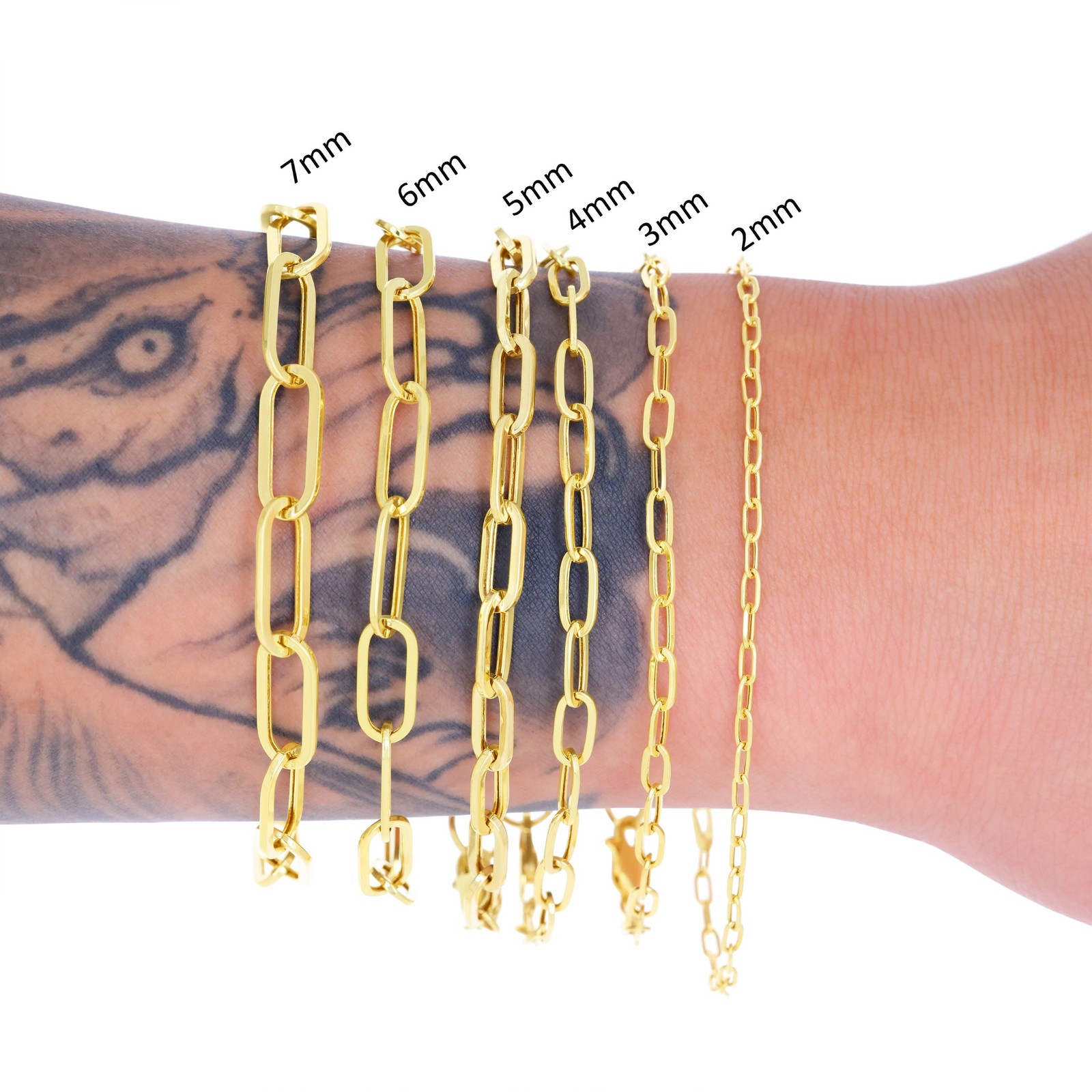 14k Yellow Gold Paperclip 2mm-7mm Chain Bracelet Necklace Mens Womens 7″-24″