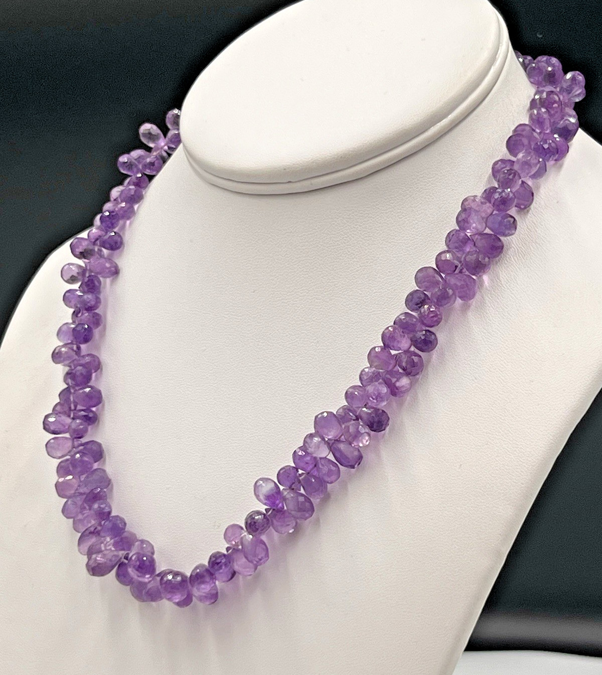 Vtg Amethyst Briolette Cluster Necklace, Sterling Clasp, 45.5 grams, 17” Long