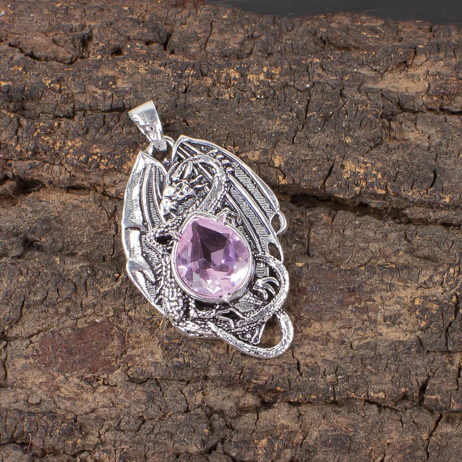 925 Sterling Silver Pear Morganite Gemstone Birthday Wife Boho Pendant Jewelry
