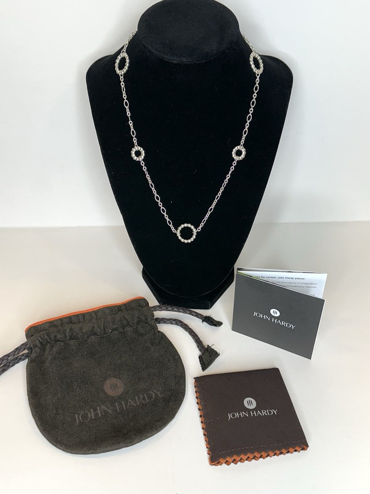 John Hardy 925 Sterling Silver 18″ Beaded Circle Station Necklace, Pouch & More!