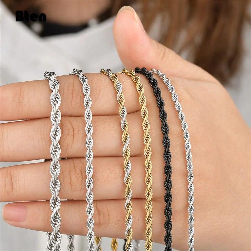 Solid Sterling Gold Silver Italian Rope Chain Men’s Necklace 2-5mm – Diamond Cut
