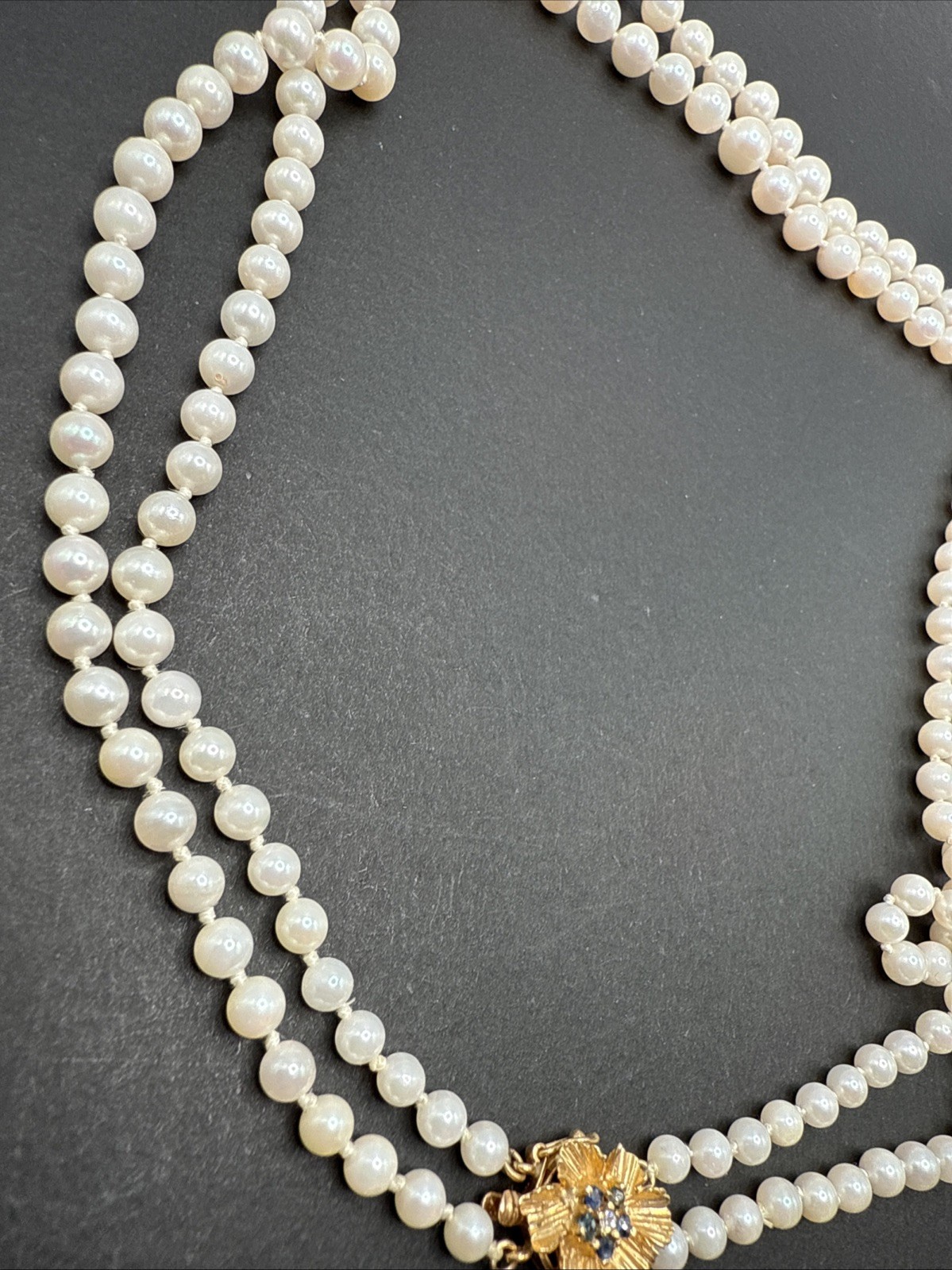Double-strand cultured pearl necklace, clasp in 14K gold, Seaborne, Usa 20” J64