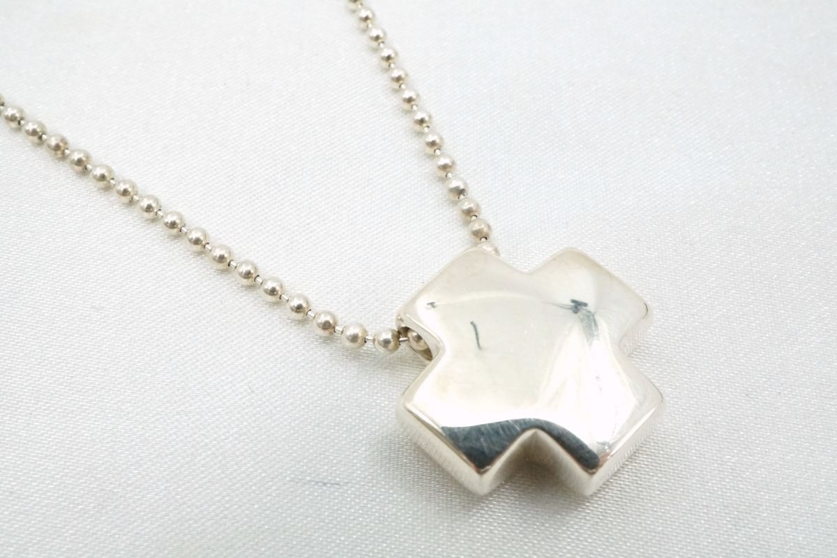 Tiffany Roman Cross Necklace Pendant Ball Chain SV925 Sterling Silver Used