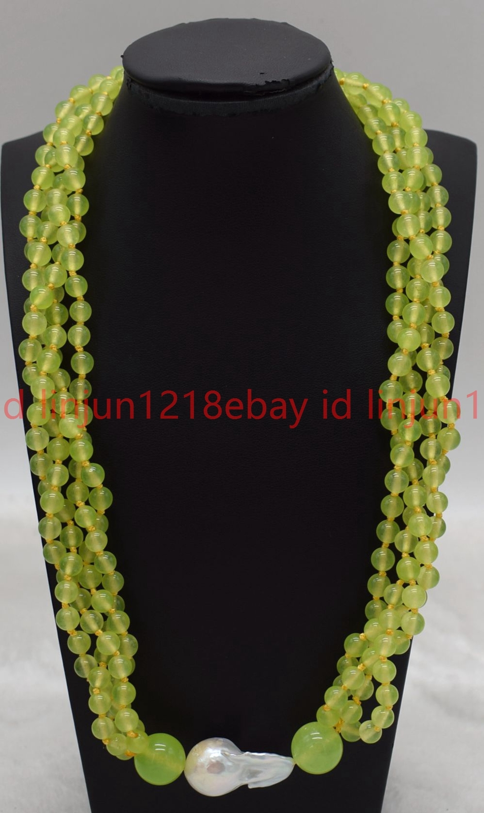 4 Row 6mm Green Peridot Round Gemstone Beads White Baroque Pearl Necklace16-28in