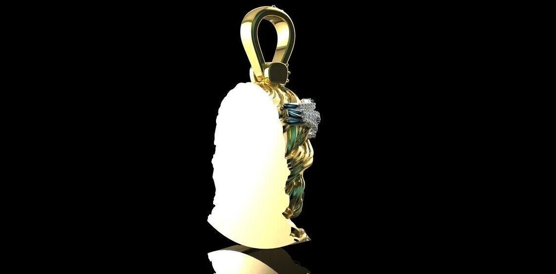 1Ct Round Diamond Jesus Face Matte Men’s Pendant 14K Yellow Gold Plated