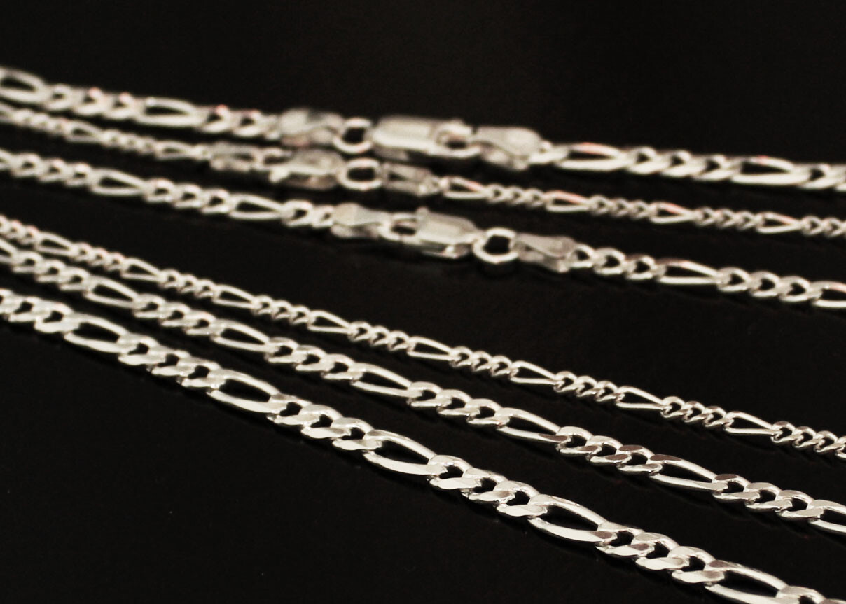 Figaro Necklace STERLING SILVER 16 18 20 22 24 26 28 inch 2.2mm 3mm 3.85mm width