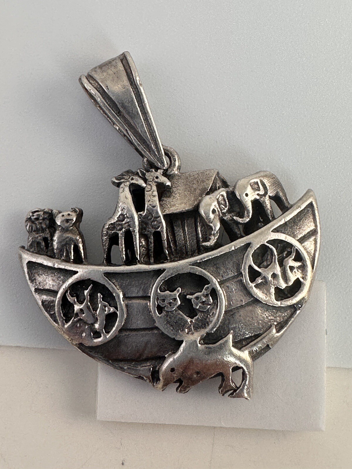Vintage Sterling Silver 925 Animals Noah’s Ark 3D Pendant Faith 5g Bible Jewelry