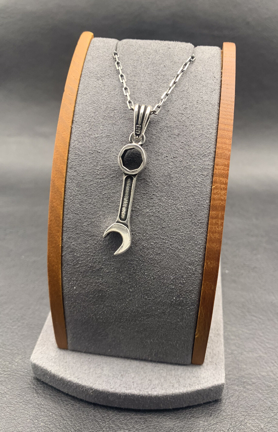 925 Sterling Silver Wrench Tool Pendant Necklace and Chain. Men’s Necklace.