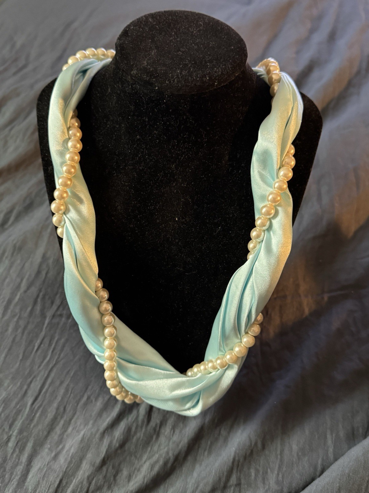 24” Blue Satin Wrapped With Imitation Pearls
