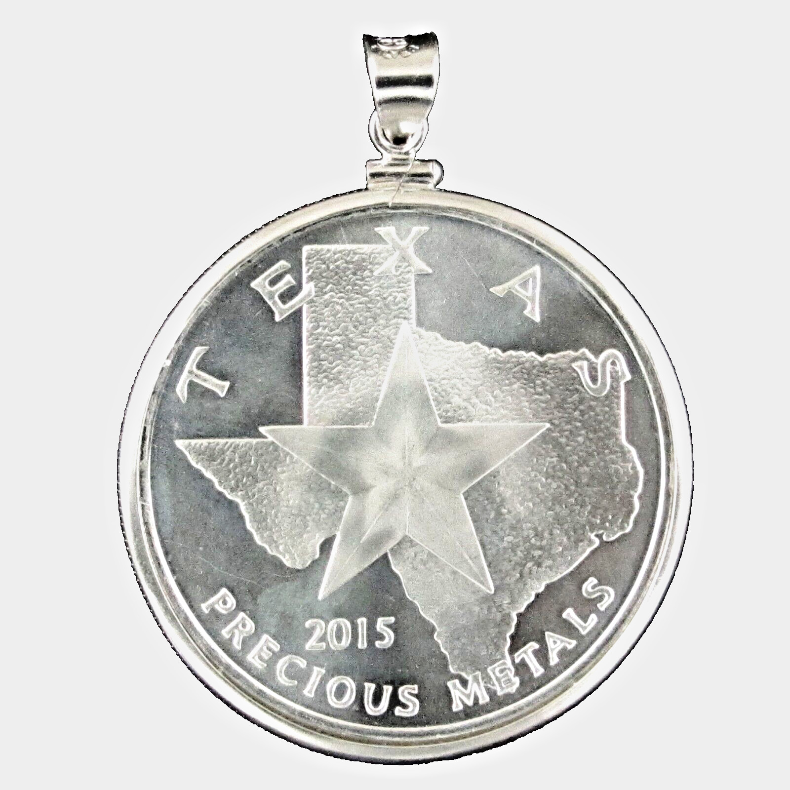 Coin Pendant 2015 Texas Whitetail Deer Silver Round .925 Sterling Silver Bezel