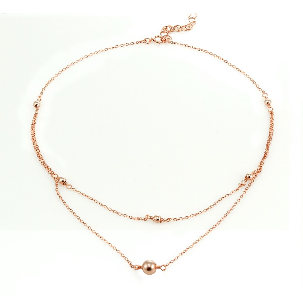 Polished Ball Layered Choker Necklace in Rose Gold Plated Sterling Silver