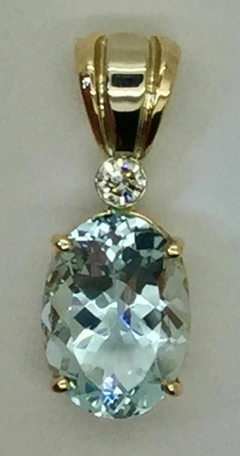 3.00 Ct Oval Cut Aquamarine & Diamond Solitaire Pendant 14K Yellow Gold Plated