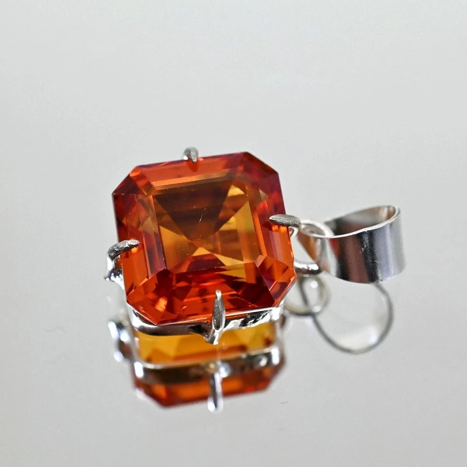 Natural Orange Sapphire 34 Ct Certified Loose Gemstone 925 Solid Silver Pendant
