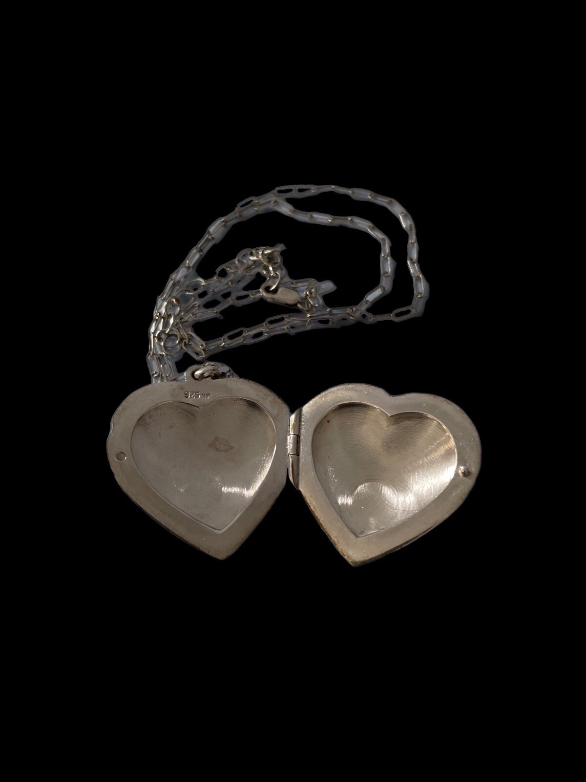 925 Sterling Silver Heart Locket And Chain Necklace Photo Pendant Etched 16”