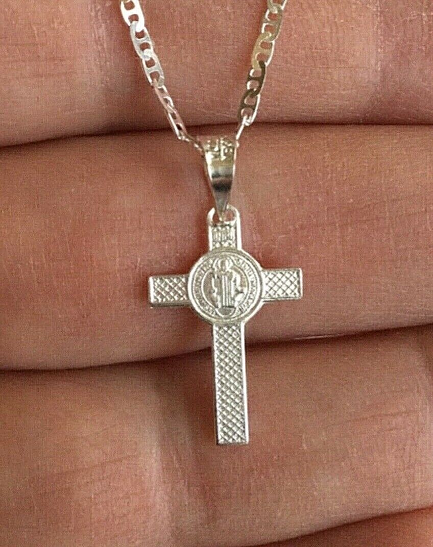 925 STERLING SILVER SAINT BENEDICT CROSS NECKLACE 20″/CADENA DE SAN BENITO-25mm