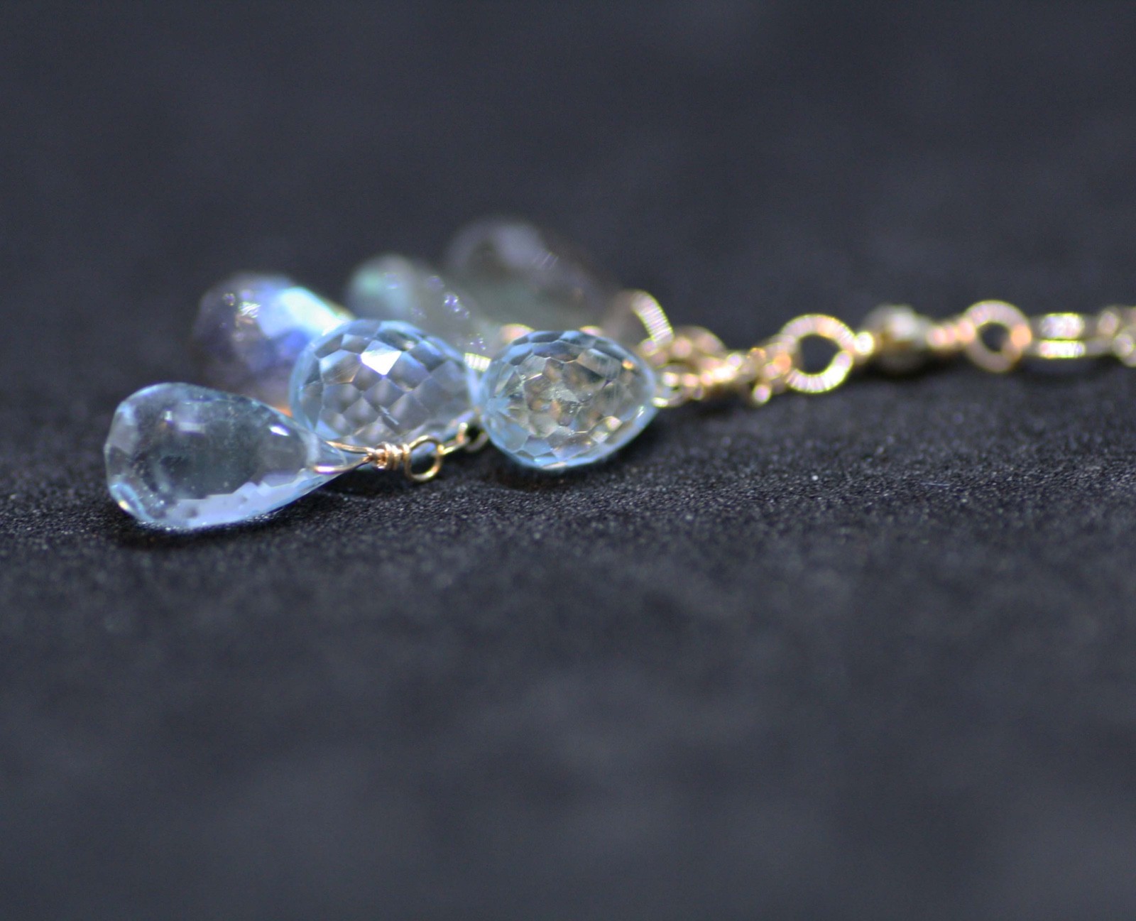 Handmade 14K Gold Labradorite, Sky Blue Topaz Pendant, 4th Anniversary, No Chain