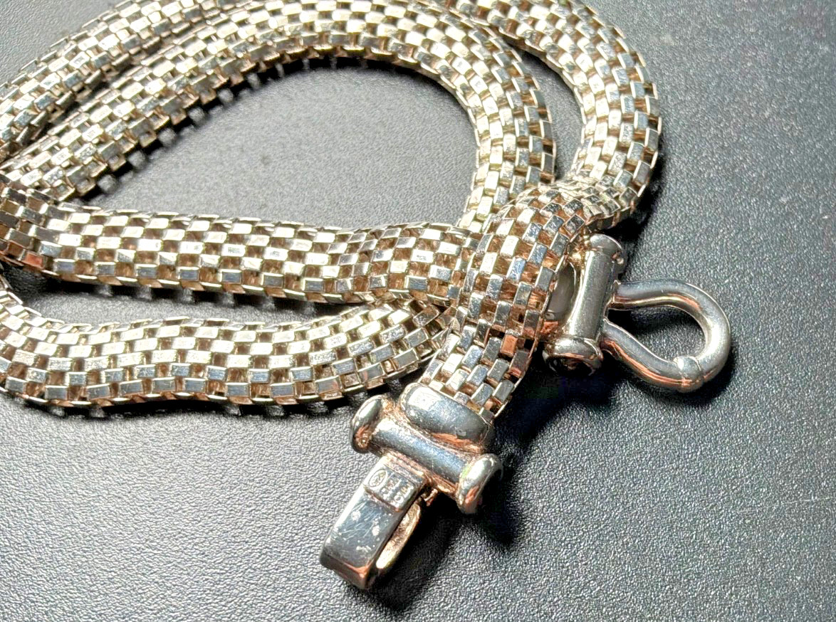 Milor 925 Sterling Silver Italian 8mm Mesh Link Chain Necklace Womens 17 Inch