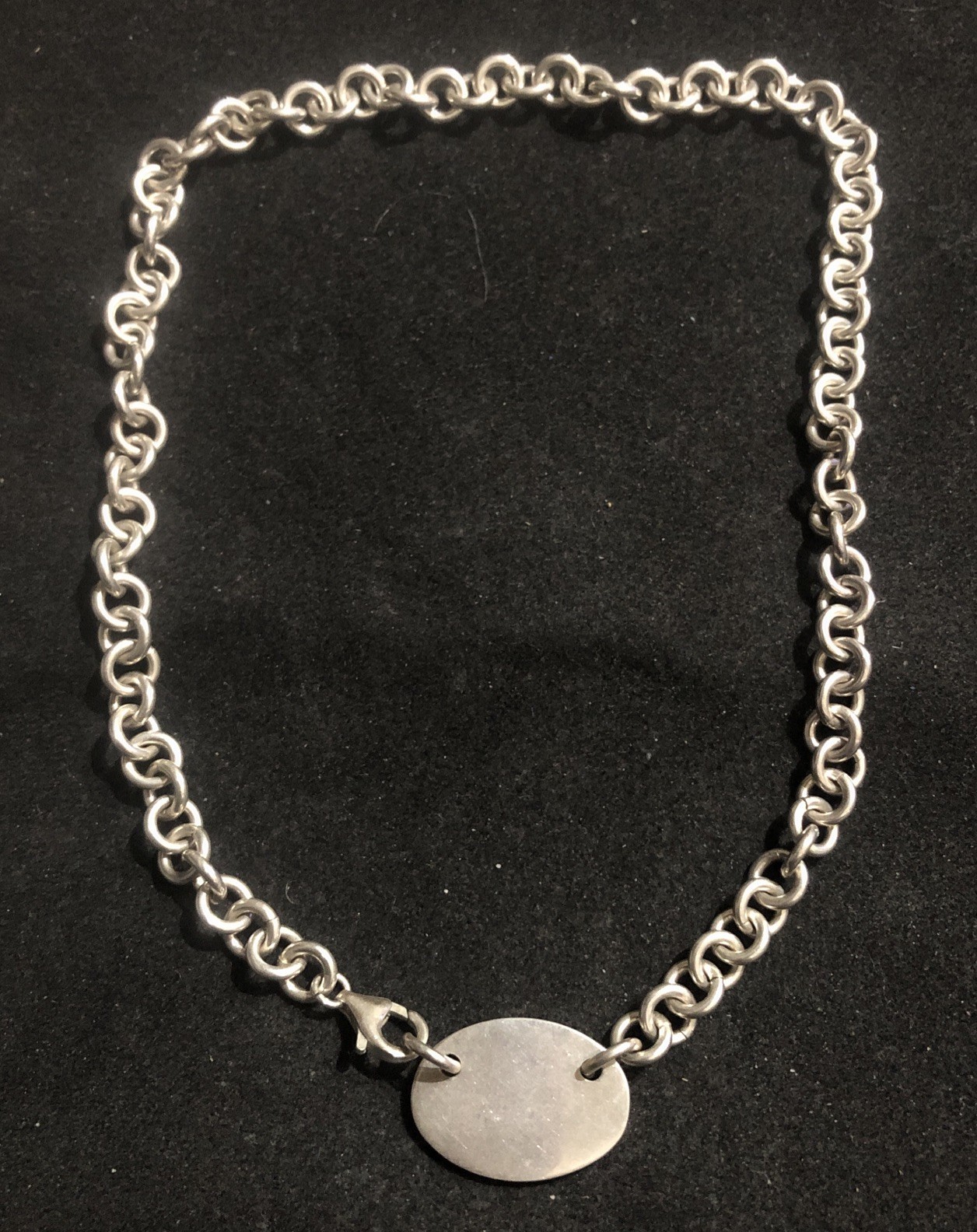 Sterling Silver 17in Chain Link Panel Necklace Oval Tag Not Monogramed