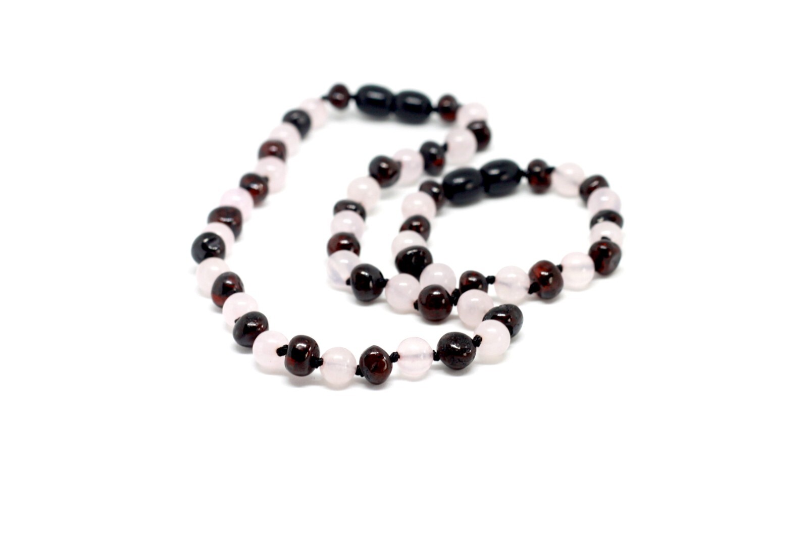 Genuine Baltic AMBER black Cherry and Rose quartz necklace, bracelet many sizes