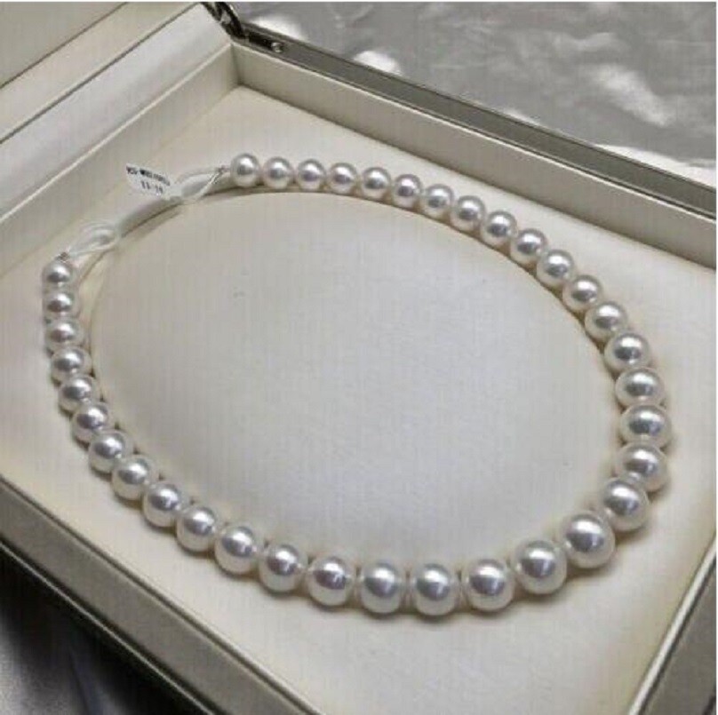 Genuine Natural AAAAA 9-10mm Australian South Sea White Round Pearl Necklace 14k