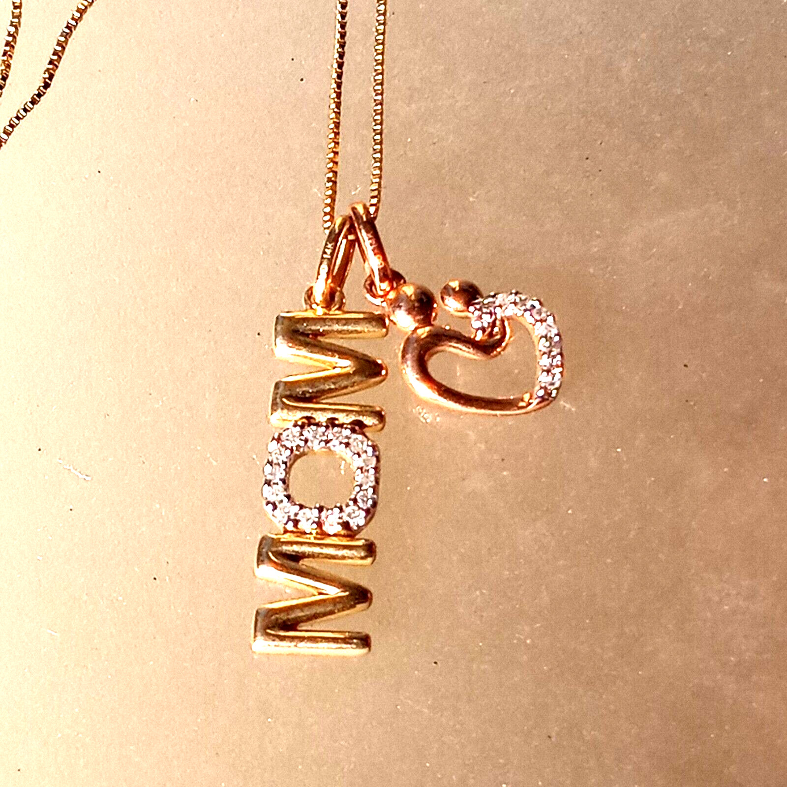 Diamond Mom with Heart Mother & Child Pendant Rose Gold Yellow Gold 10kt