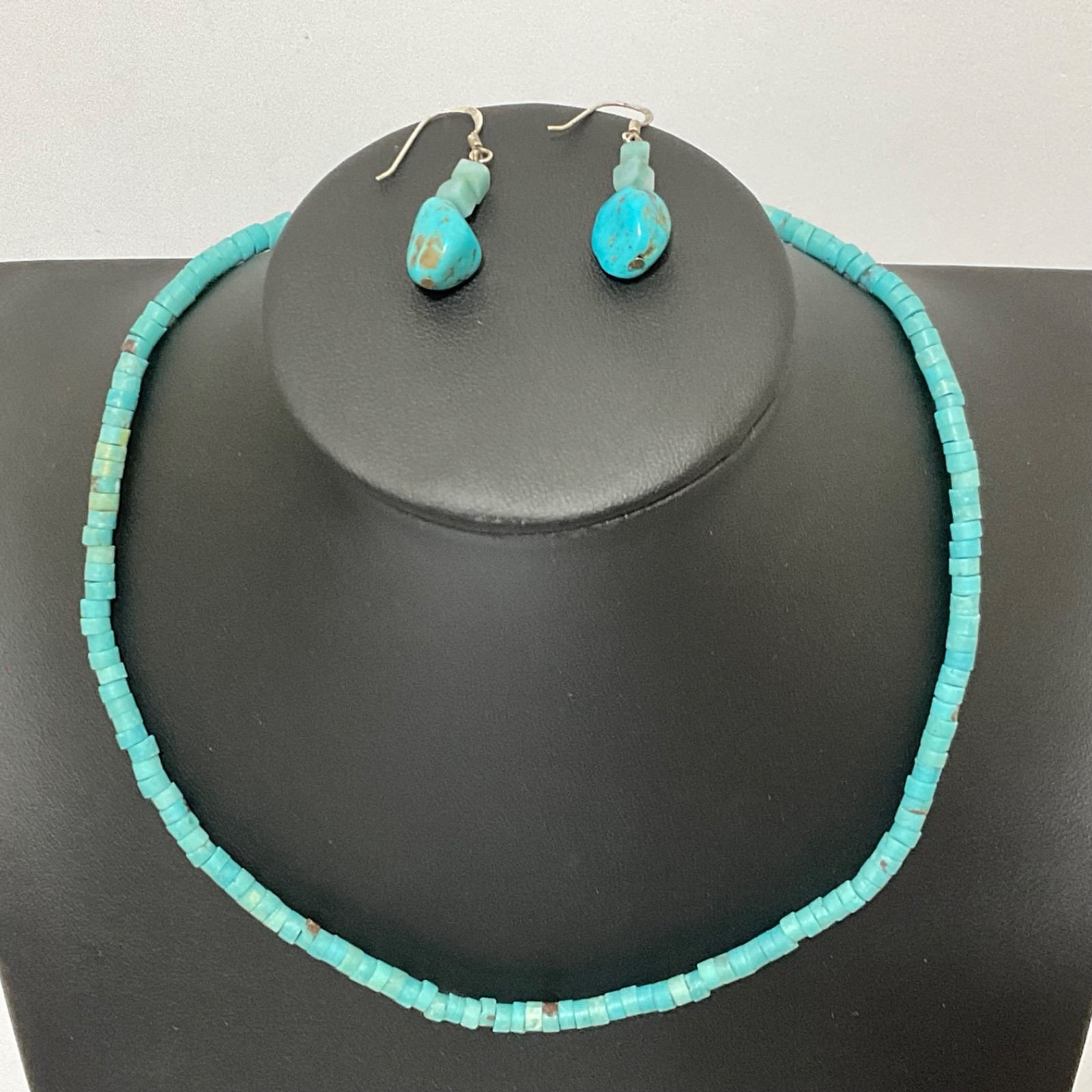 Artisan Turquoise Heishi Bead Collar Necklace Sterling Silver Gift Earrings 925