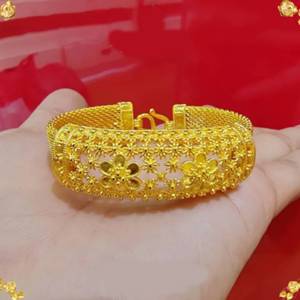 Thai 24k Gold Plated Bracelet Yellow Chain Pendant Weight 3 Baht Jewelry 16-19cm