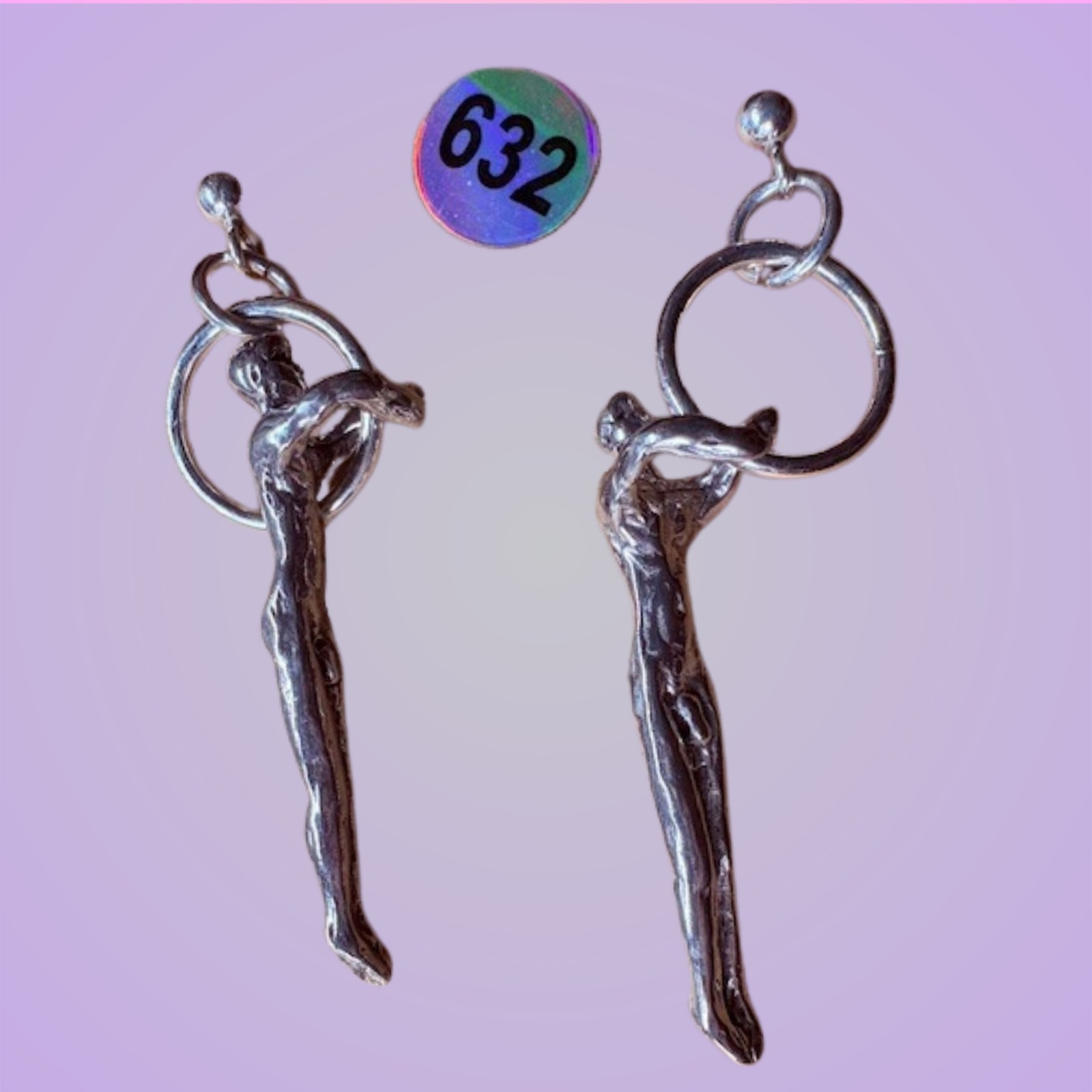 Pair of Male Bodies 925 Ear Rings on silver ball posts LGBT signed JKL 632