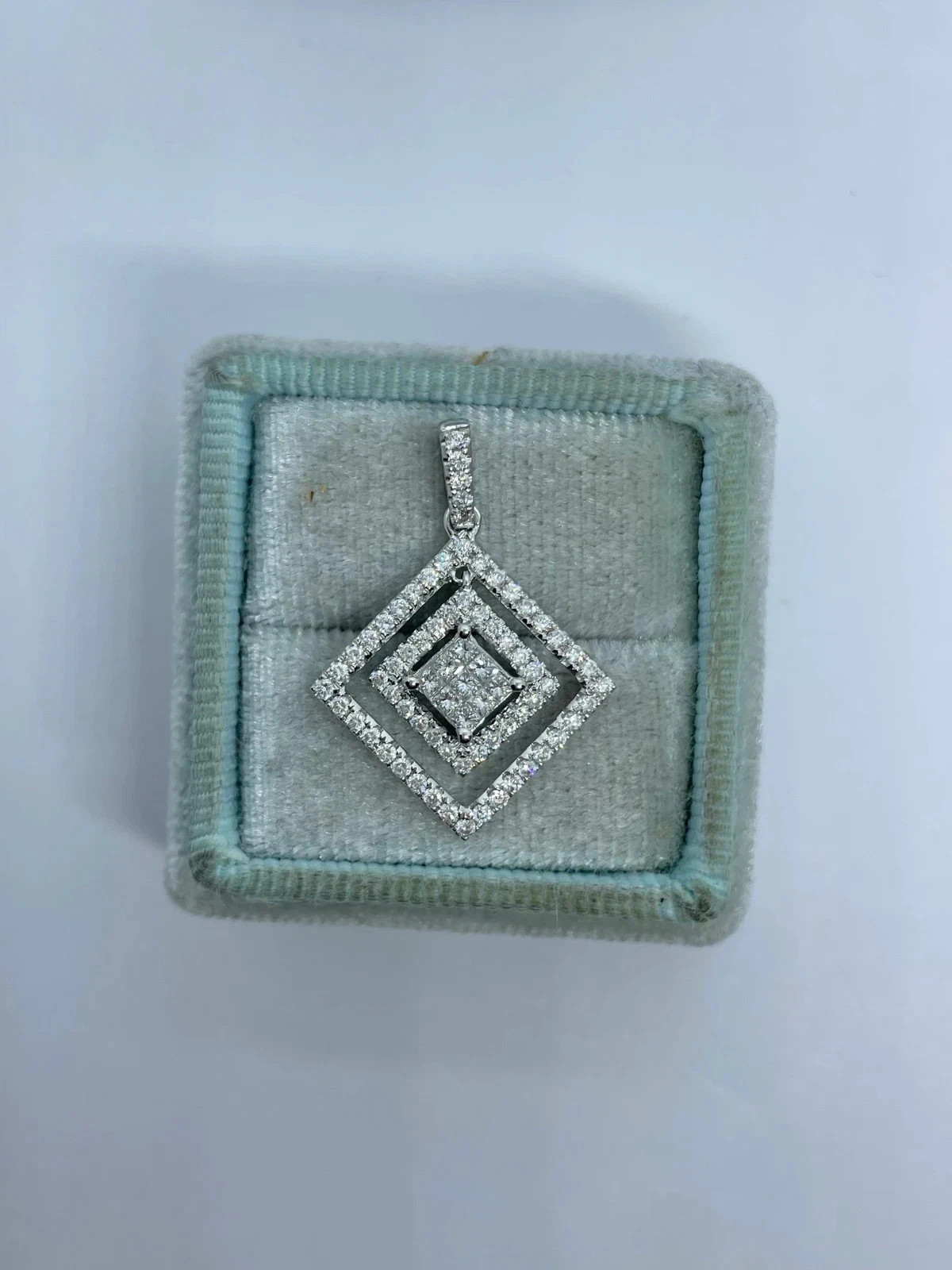 3Ct Round Cut Natural Moissanite Square Necklace Pendant 14K White Gold Plated