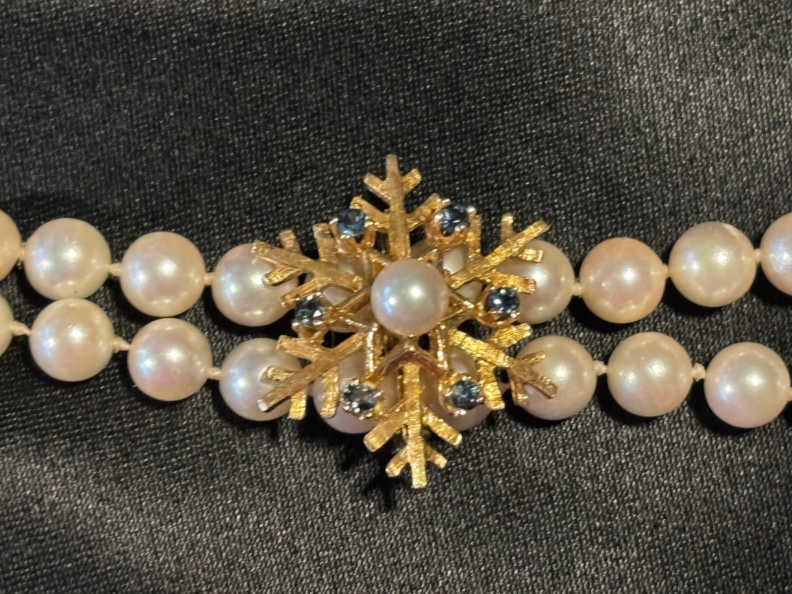 Vintage 14K Yellow Gold Pearl Blue Sapphire Pendant Enhancer Clasp, 5 gm