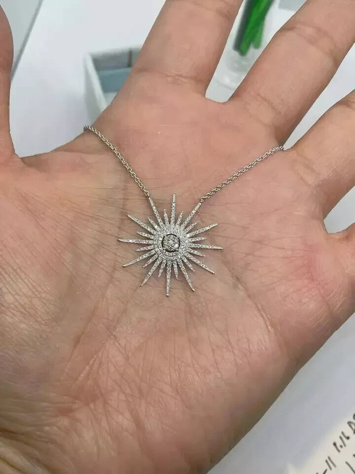 2.00Ct Round Cut VVS1 Starburst Diamond Pendant Free Chain 14K White Gold Finish