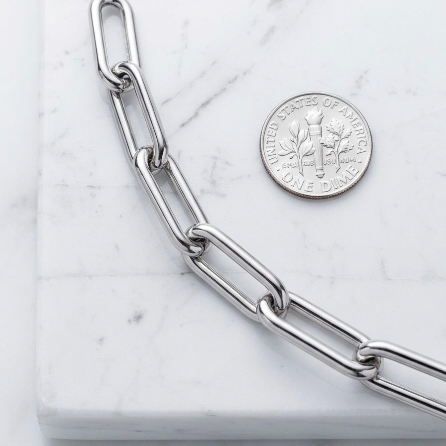 925 Sterling Silver Mixed Paperclip Oval Rope Link Chain Necklace Rhodium Finish