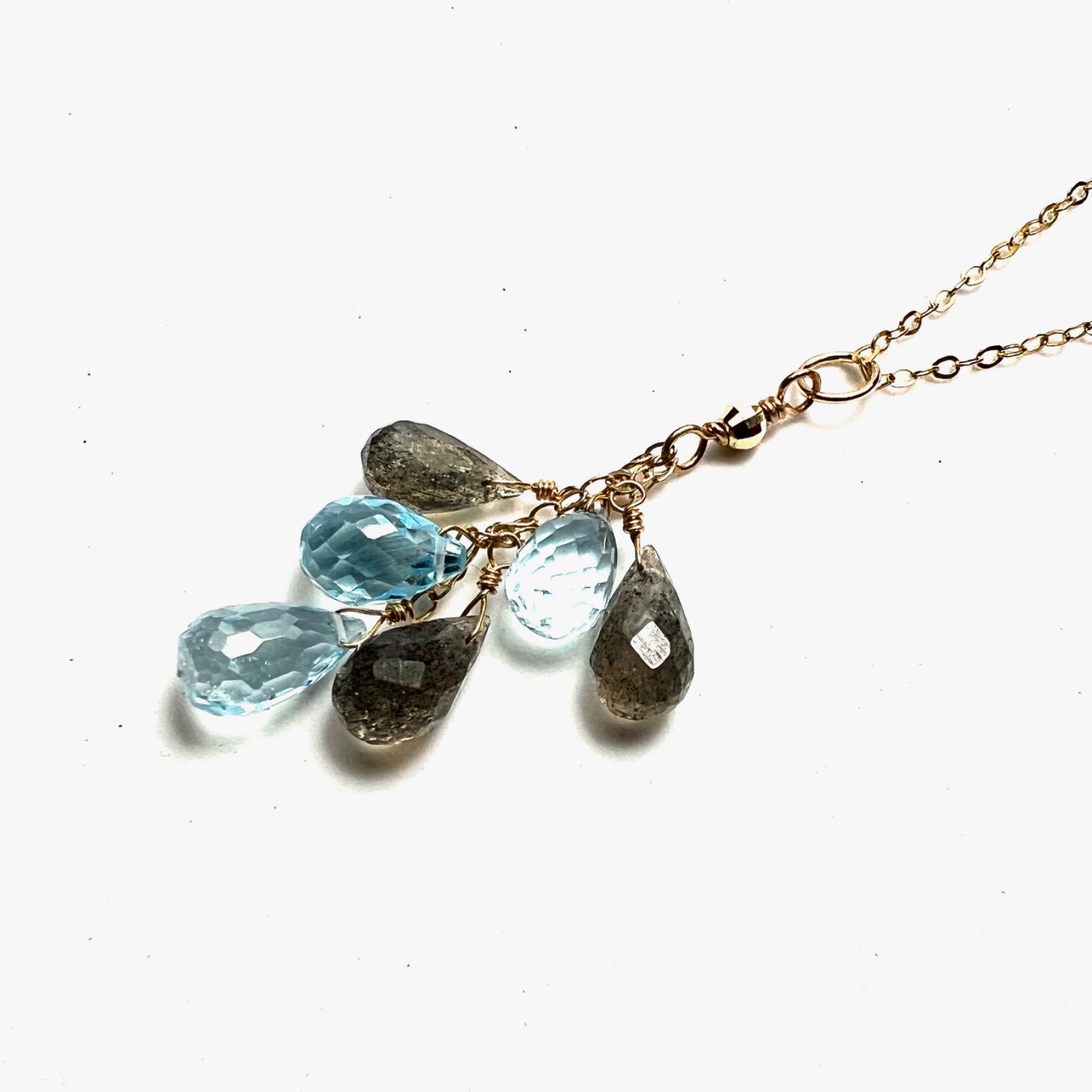 Handmade 14K Gold Labradorite, Sky Blue Topaz Pendant, 4th Anniversary, No Chain