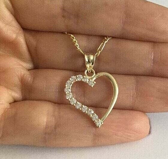 10K Real Gold Heart Love Charm 18″ Necklace, 10k Solid Gold 25mm Heart – GP06-1