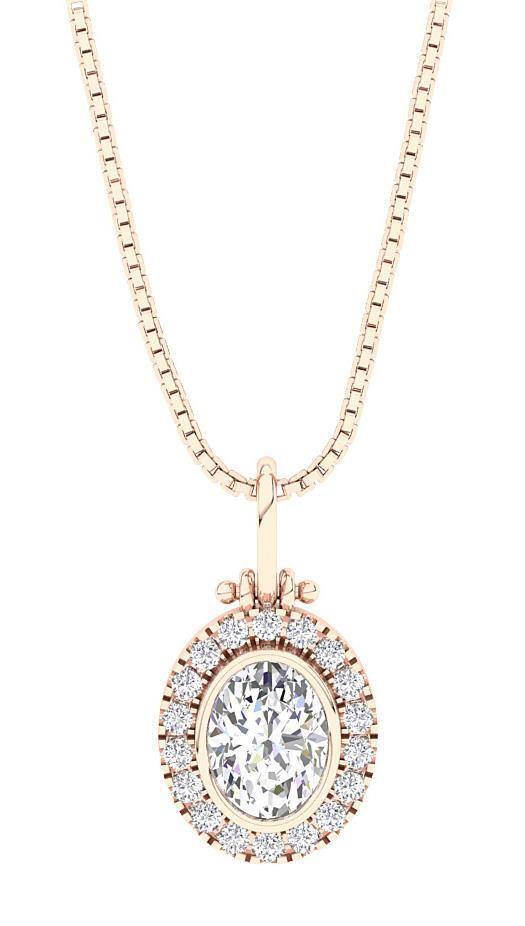 Round Oval Diamond Cluster Pendant Necklace I1 K 1.32 Ct 14K Yellow Gold 0.78In