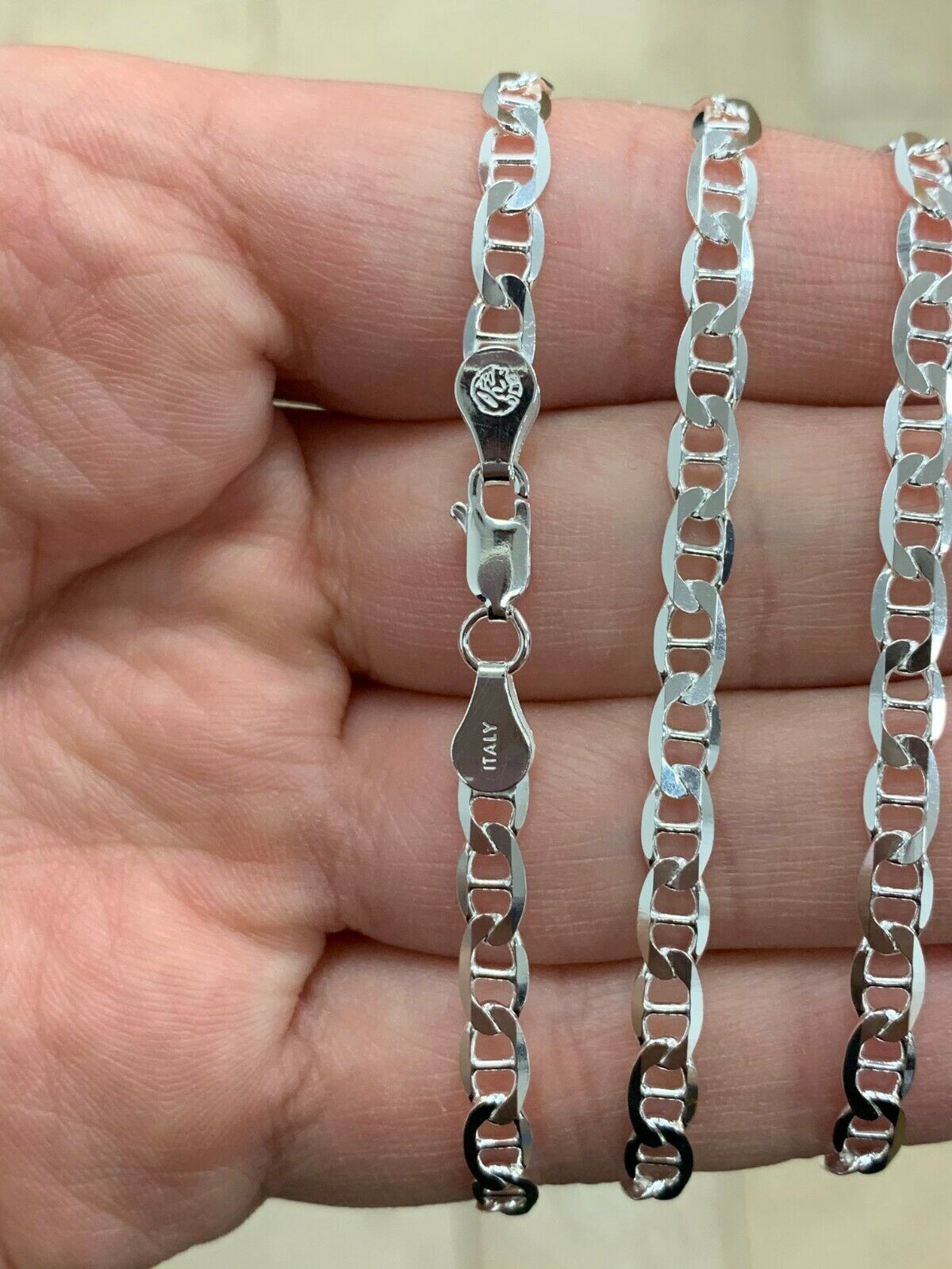 925 Sterling Silver 4.5mm Mariner Italian Chain Necklace in 925 16”-30”