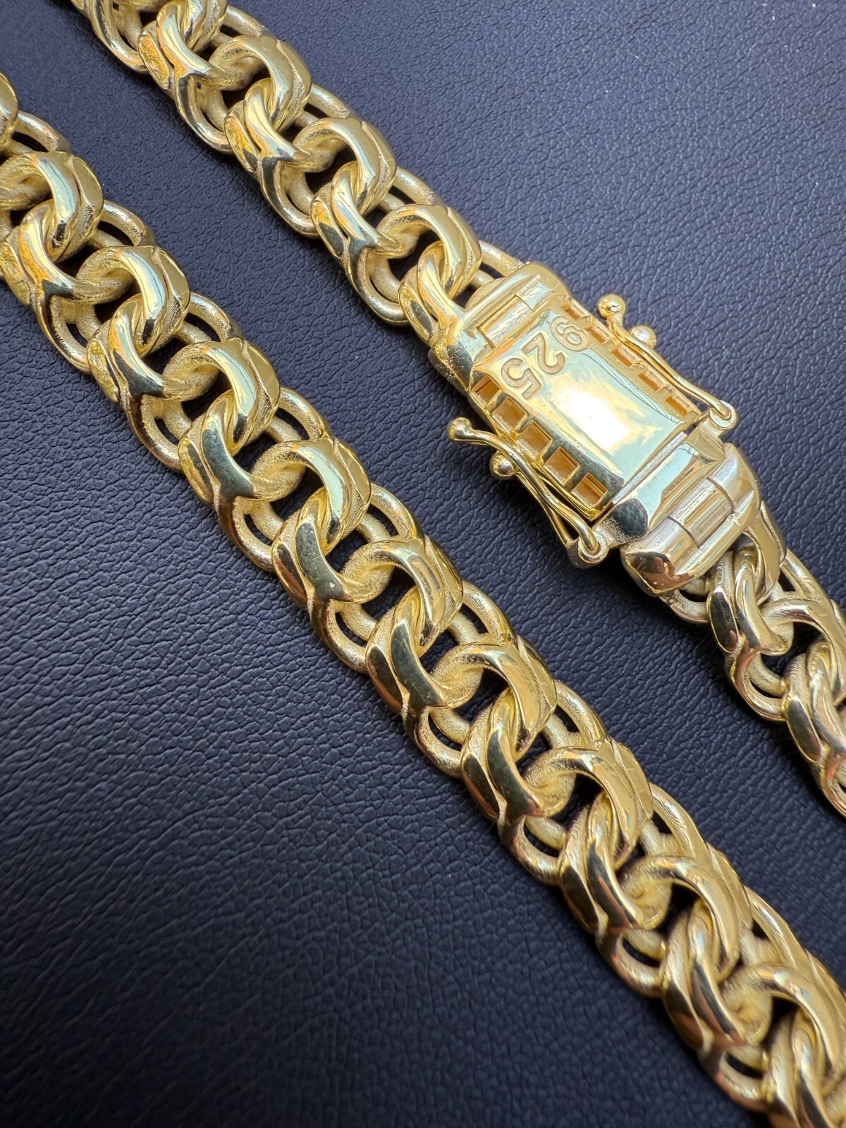 Handmade 9mm Bismark Garibaldi Chino Chain 14k Gold Over 925 Silver Necklace