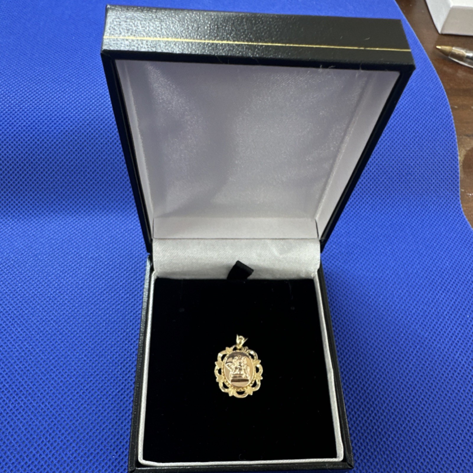 Yellow Gold 14k Oval Pendant Guardian Angel Engraved Religious Charm